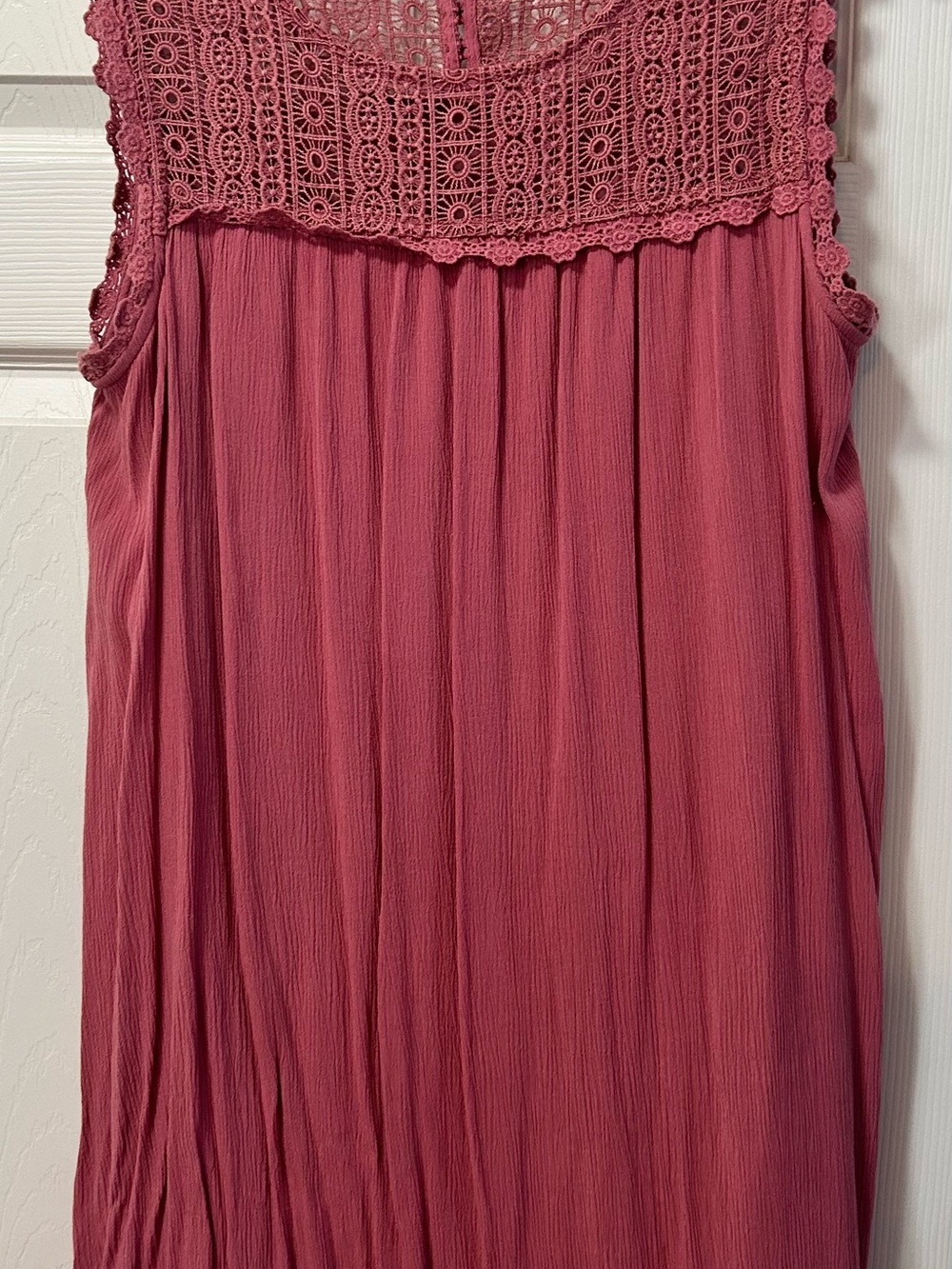 Sable sky Sleeveless Crochet Yoke Dress in Dusty Rose